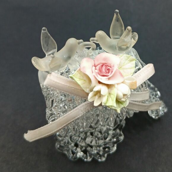 Glass Birds On Spun Glass Mailbox Adorned With Flowers Miniature 2" Tall - Picture 4 of 7